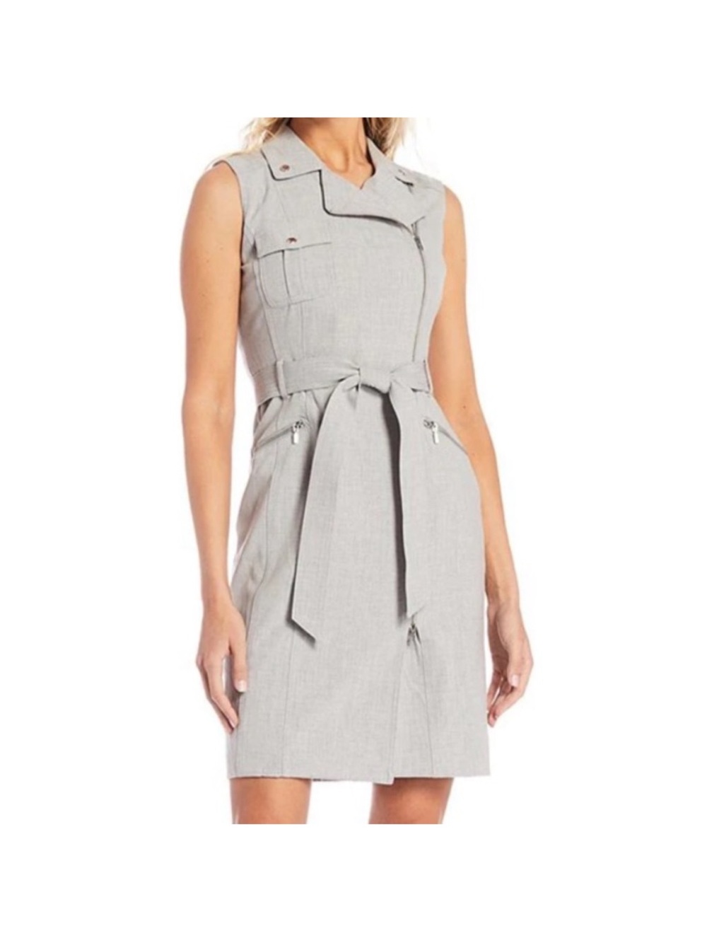 New Calvin Klein Collared Zip Front Moto-Style Trench Dress
